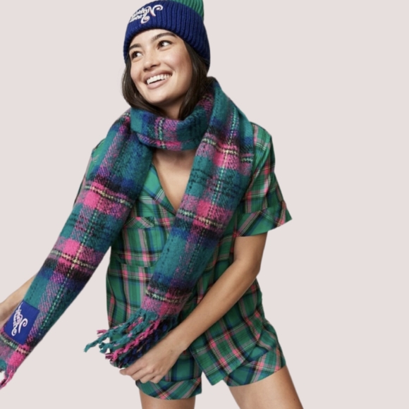 Victoria's Secret Accessories - Victoria's Secret Colorful Pink, Blue, Green Large Soft Plaid Fringe Scarf